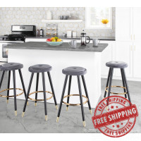 Lumisource B26-CAVLER BKVSV2 Cavalier Glam Counter Stool in Black Wood and Silver Velvet with Gold Accent - Set of 2